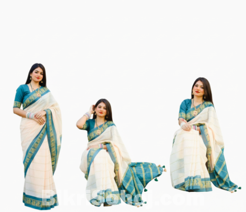 ক্রিম এবং সী গ্রিন কম্বিনেশন নরম সিল্ক শাড়ি....